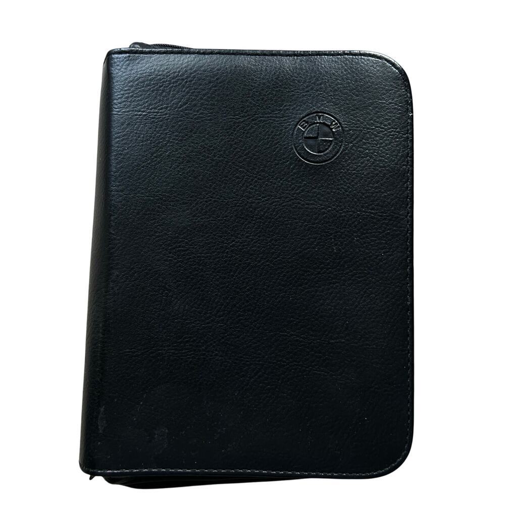 BMW Leather Owners Manual Cover Black Zipper Binder Y2K Models